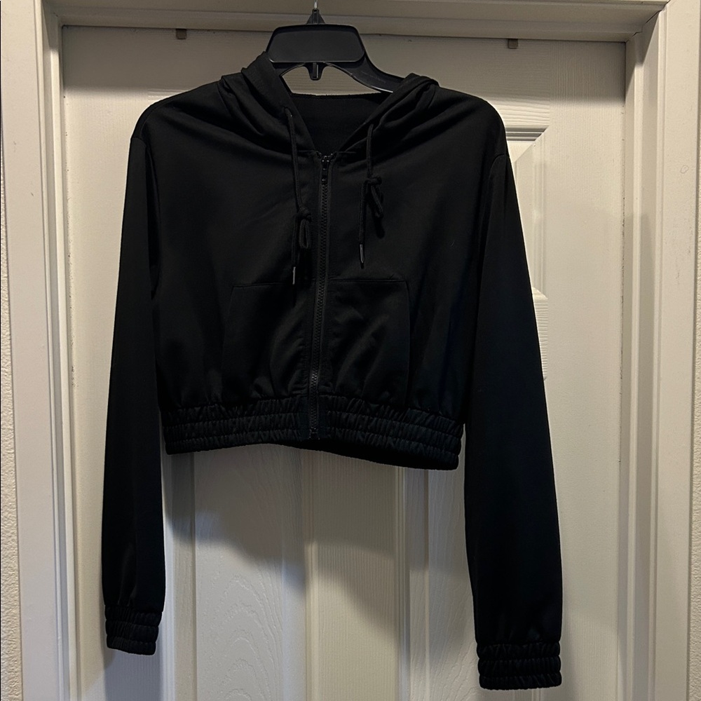 SHEIN Black Hooded Crop Jacket